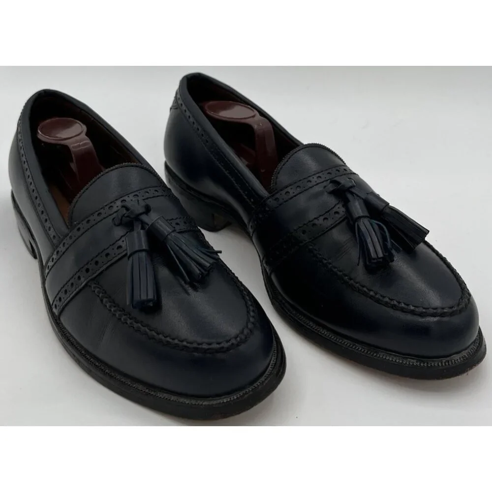Allen Edmonds Harvard Loafers Brogue Tassel Dark Navy Blue Shoes Mens Size 7 C